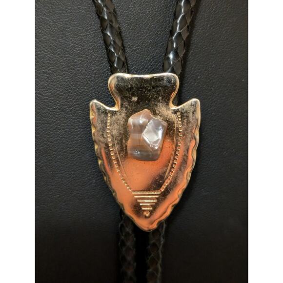 Gold Tone Arrowhead Stone Bolo Tie - Picture 2 of 3
